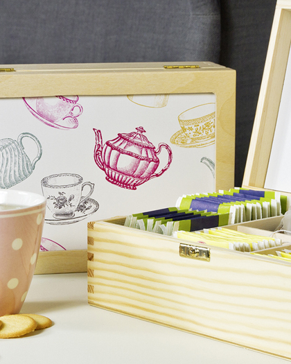 Contento Teabox aus europäischem Holz mit Motivdruck